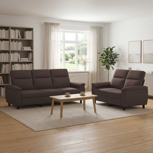 Комплект дивани 2 pcs Тъмен кафяв Текстил