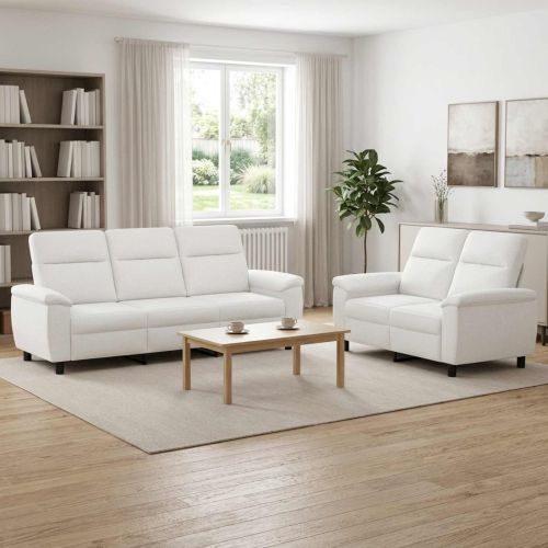 Комплект дивани 2 pcs Бяло Текстил