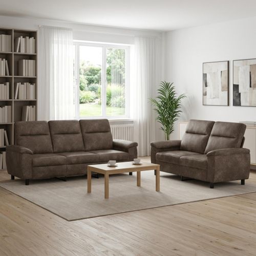 Комплект дивани 2 pcs Тъмносиво Изкуствена набук