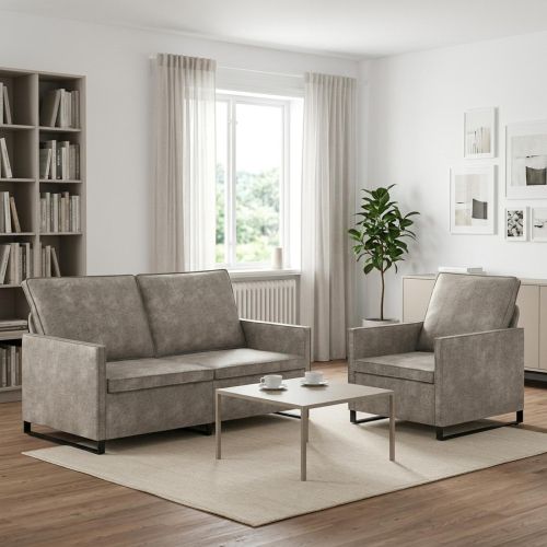 Комплект дивани 2 pcs Светлосиво Изкуствен велур