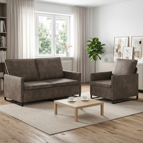 Комплект дивани 2 pcs Тъмносиво Изкуствен велур