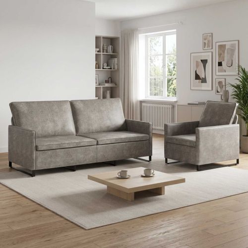 Комплект дивани 2 pcs Светлосиво Изкуствен велур