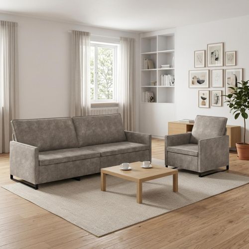 Комплект дивани 2 pcs Светлосиво Изкуствен велур