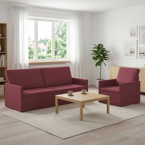 Комплект дивани 2 pcs Виненочервен Текстил