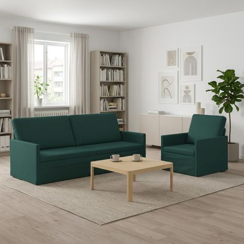 Комплект дивани 2 pcs Тъмнозелено Текстил