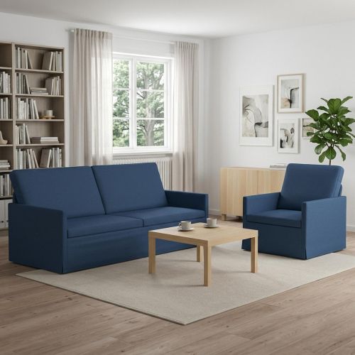 Комплект дивани 2 pcs Синьо Текстил