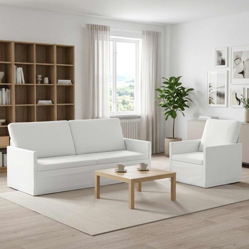 Комплект дивани 2 pcs Бяло Текстил