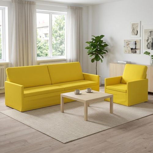 Комплект дивани 2 pcs Светло жълто Текстил