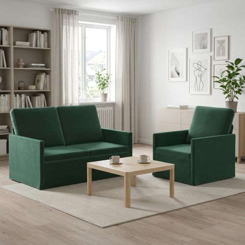 Комплект дивани 2 pcs Тъмнозелено Кадифе
