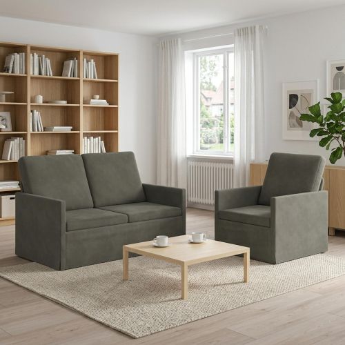 Комплект дивани 2 pcs Светлосиво Кордюрова тъкан