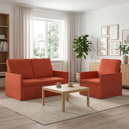 Комплект дивани 2 pcs Червено оранжево Кордюрова тъкан