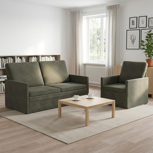 Комплект дивани 2 pcs Светлосиво Кордюрова тъкан