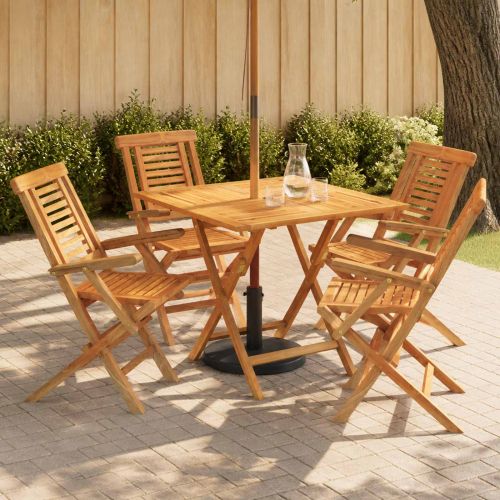 Сгъваем градински бистро комплект от 5 части Натурално