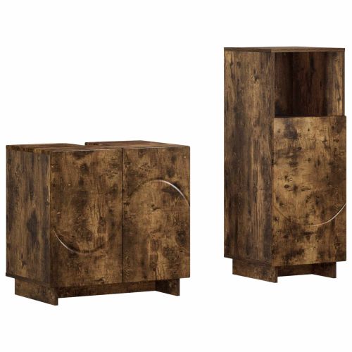 Комплект шкафове за баня 2 бр. Опушен дъб Инженерна дървесина