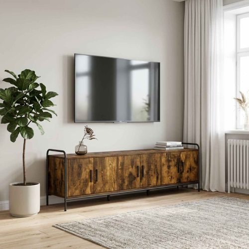 ТВ шкаф 146 x 33 x 50 см Опушен дъб Инженерна дървесина