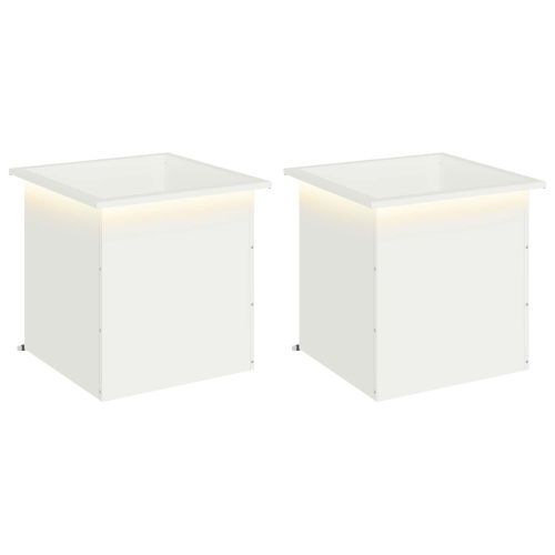 Градинска кашпа с LED осветление 2 бр. Бяло 50 × 50 × 48 см