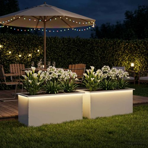 Градинска кашпа с LED осветление 2 бр. Бяло 50 × 100 × 48 см