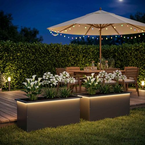 Градинска кашпа с LED осветление 2 бр. Черно 40 x 100 x 40 см
