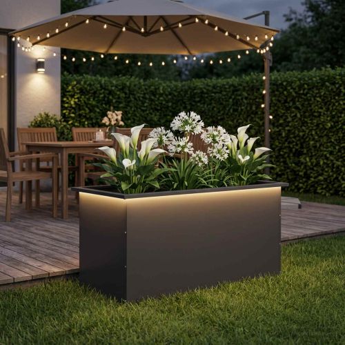 Градинска кашпа с LED осветление Черно 50 × 100 × 48 см Стомана