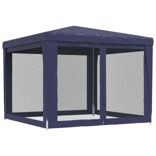 Парти палатка с 4 мрежести странични стени, синя, 3x3 м, HDPE