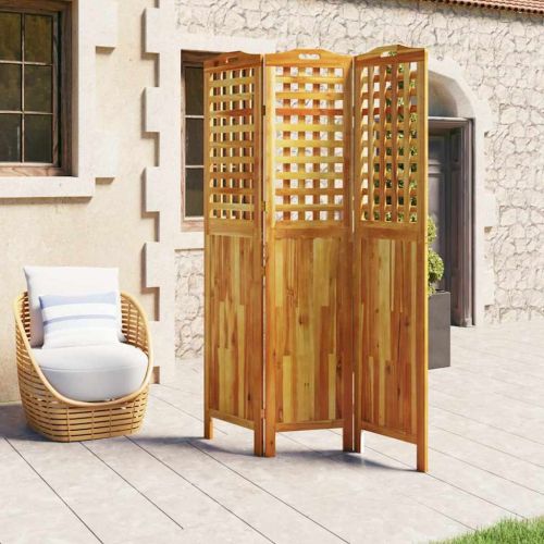 Параван за стая, 3 панела, 121,5x2x180 cм, акациево дърво масив