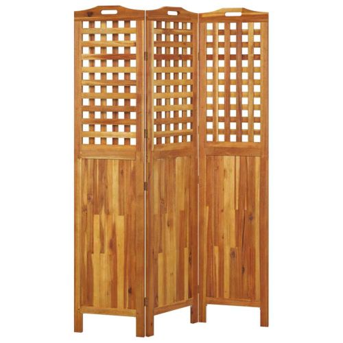 Параван за стая, 3 панела, 121,5x2x180 cм, акациево дърво масив