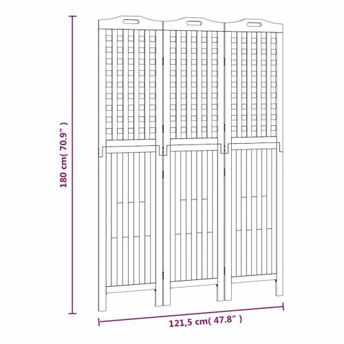 Параван за стая, 3 панела, 121,5x2x180 cм, акациево дърво масив