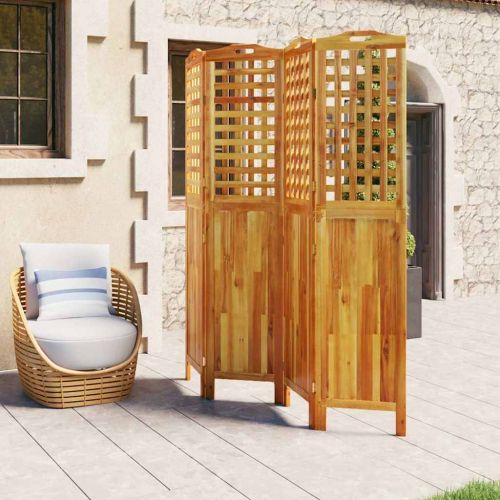 Параван за стая, 4 панела, 162x2x180 cм, акациево дърво масив