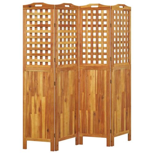 Параван за стая, 4 панела, 162x2x180 cм, акациево дърво масив