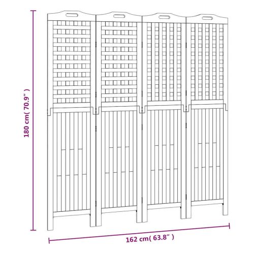 Параван за стая, 4 панела, 162x2x180 cм, акациево дърво масив