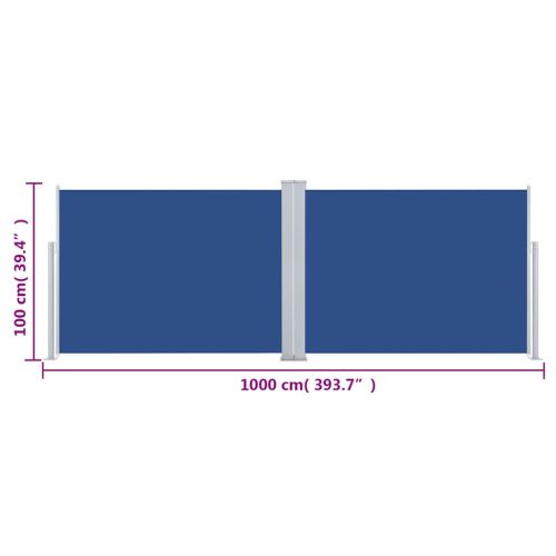 Прибираща се странична тента, синя, 100x1000 см