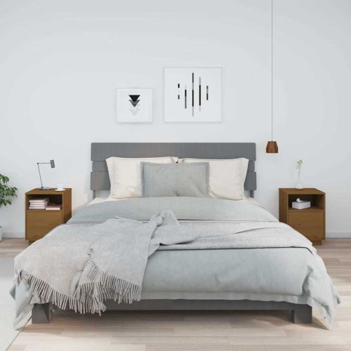 Нощни шкафчета, 2 бр, меденокафяви, 40x34x55 см, бор масив