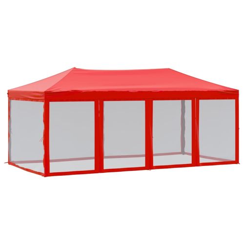 Сгъваема парти шатра със странични стени, червена, 3x6 м