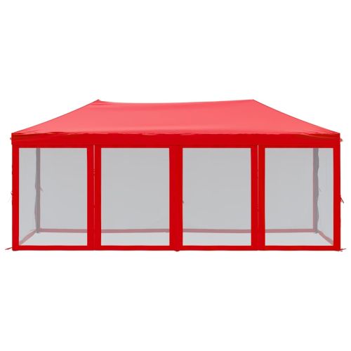 Сгъваема парти шатра със странични стени, червена, 3x6 м