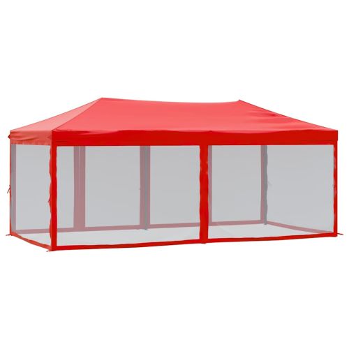 Сгъваема парти шатра със странични стени, червена, 3x6 м