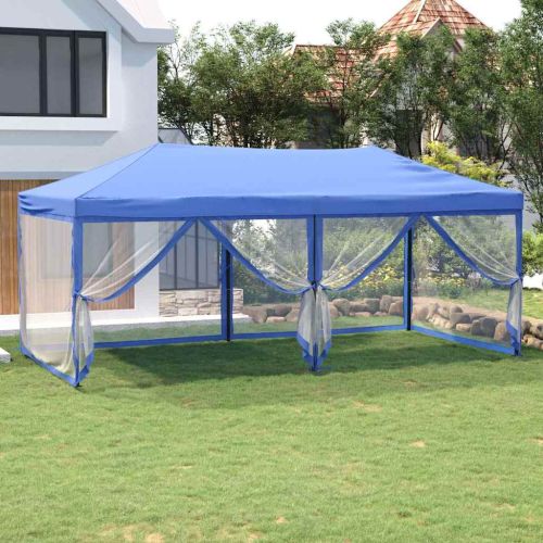 Сгъваема парти палатка със странични стени, синя, 3x6 м