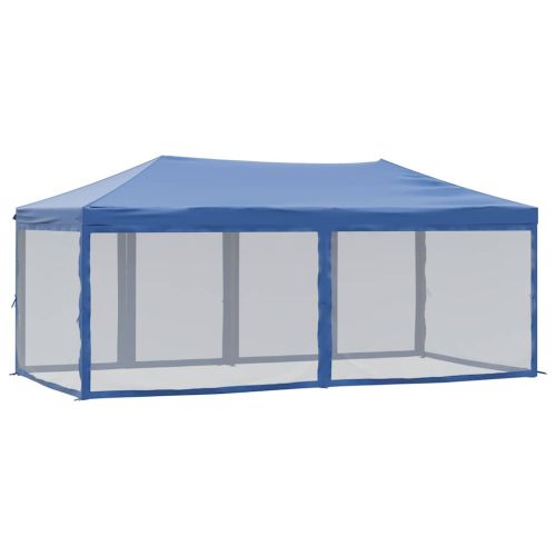 Сгъваема парти палатка със странични стени, синя, 3x6 м