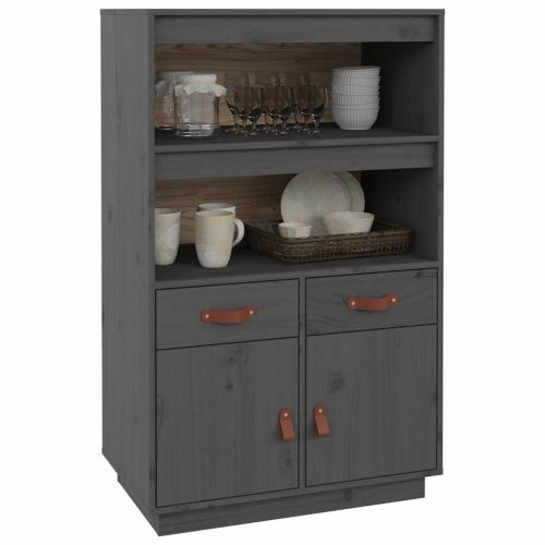 Висок шкаф, сив, 67x40x108,5 см, борово дърво масив