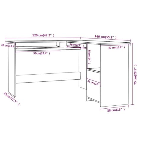 Г-образно ъглово бюро дъб сонома 120x140x75 см инженерно дърво