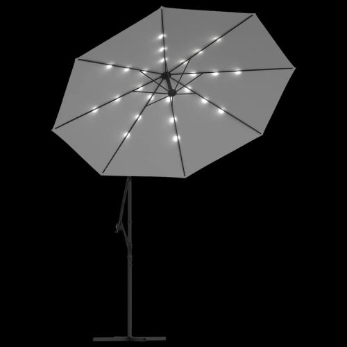 Окачен чадър с LED осветление, 300 см, пясъчен, метален прът