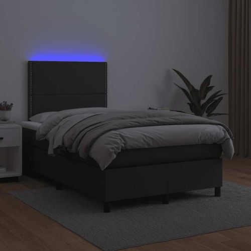 Боксспринг легло с матрак и LED, черно, 120x190 см, еко кожа