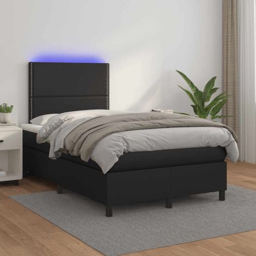 Боксспринг легло с матрак и LED, черно, 120x190 см, еко кожа