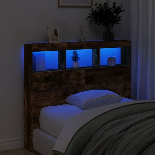 Табла шкаф с LED, опушен дъб, 120x17x102 см
