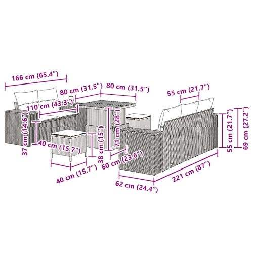 Градински Софа Комплект 8 pcs Черно полиратан