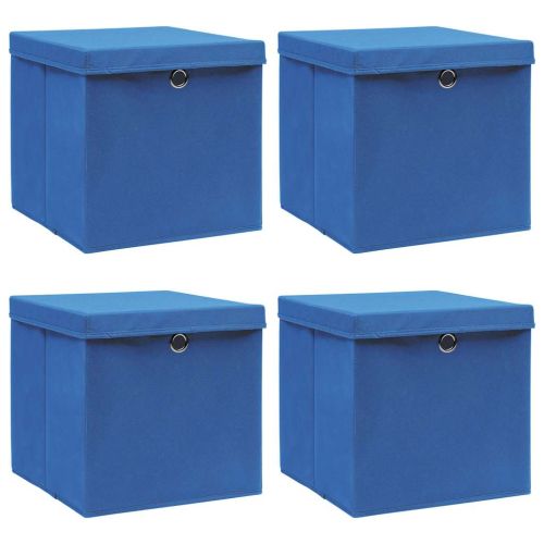 Кутии за съхранение с капаци 4 бр сини 32x32x32 см плат