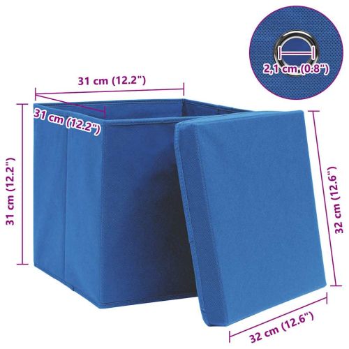 Кутии за съхранение с капаци 4 бр сини 32x32x32 см плат