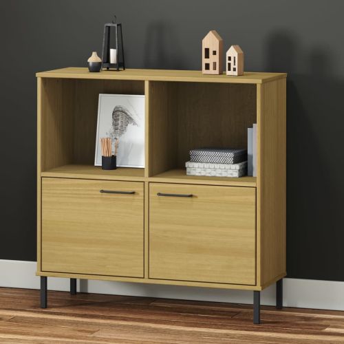 Библиотека метални крака кафява 90x35x90,5 см дърво масив OSLO