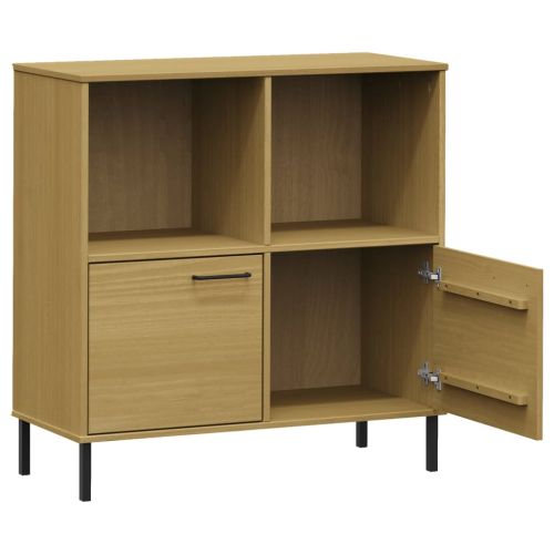 Библиотека метални крака кафява 90x35x90,5 см дърво масив OSLO