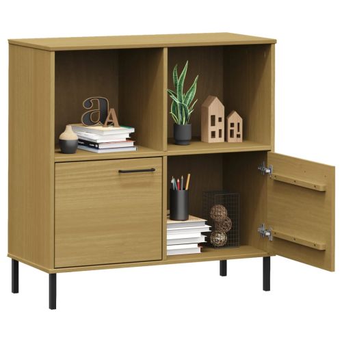 Библиотека метални крака кафява 90x35x90,5 см дърво масив OSLO