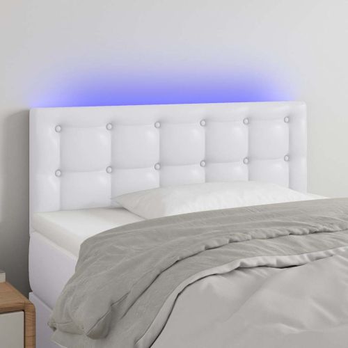 LED Горна табла за легло, бяла, 90x5x78/88 см, изкуствена кожа